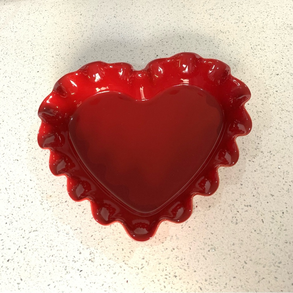 Emile Henry French Ceramic Ruffled Heart Shaped Pie Dish